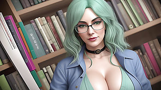 Beautiful green hair librarians with big tits