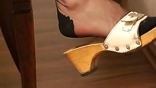 Wooden Heels, Nylon Tease & Slow Walk Seduction