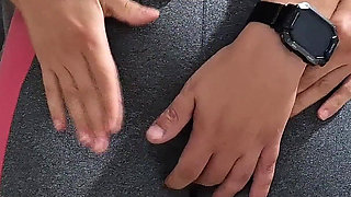 Masturbating Her Camel Toe on the Table with the Neighbor's Help.