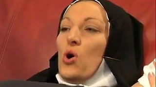 French nun fisting her lesbian blonde friend on a couch