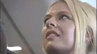 Handjob in airplane with sexy stewerdess
