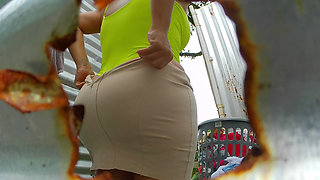 THICK GIRL WITH TRANSPARENCY IN OUTDOOR BOOTH