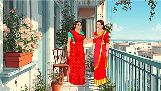 Two Indian Friends having fun in their balcony