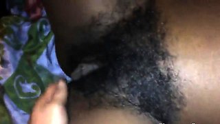 Ebony with hairy pussy and long pussy lips