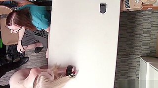 Blonde teen 18+ thief got fucked in front of a nerdy BF