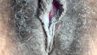 Close up Stimulating My Big Clit Hairy Pussy Creaming