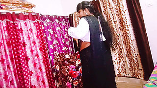 Black saree beautiful sexy housewife unfortunately fucking husband's father Telugu dirty talks.