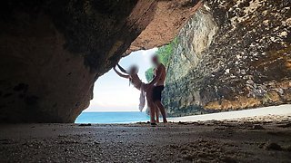 Horny slut covered in sand fuck on my dick on the beach