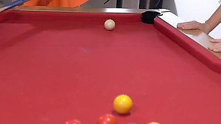 Four Lesbians Played with Billiard Cue on Pool Table!