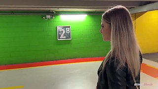 Risky Public Blowjob: Blonde Whore Swallows It All