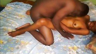 Slim Indian girl small tits but strong in sex, fucked by her African boss