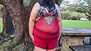 Jamdown26 - Big ass SSBBW Hijab Muslim Milf doing early morning walks outdoor in public park