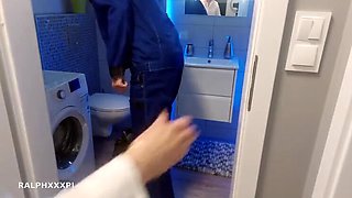 Stuck Housewife Gets Fucked Hard by Plumber - Cheating MILF Swallows Cum