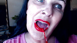 Red Lipstick Application Duck Lips Hot Smoking MILF