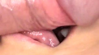 Close up Amateur Couple Blonde MILF Cum in Mouth Swallow