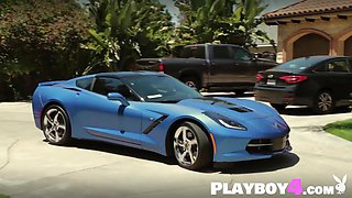 Hottie babes washed blue Corvette Stingray