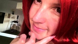 Sexy amateur redhead teen double dildo action