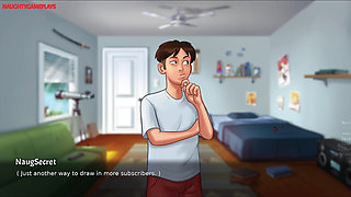 Two Pervert Tenants Caught Their Horny Landlady Masturbating in Her Room - Summertime Saga 3D Animated Porn Game