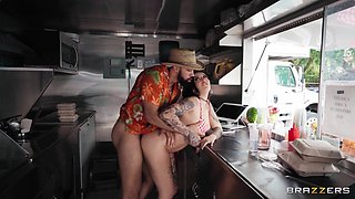 Food Truck Serves Big Oily Ass: Busty Hairy Brunette Mom Anna Chambers fucked Outdoors by James Angel