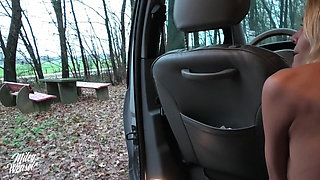 Blonde Amateur Miley Weasel Risky Public Fuck in a Car