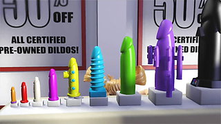 3DGSPOT - Blonde Teen Deepthroats And Gags A Huge Cock In A Dildo Shop! 3D ANIMATION!