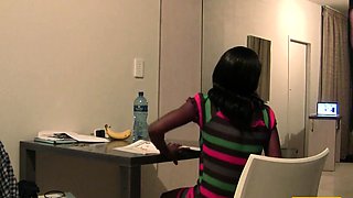 Ebony teen student cums when he fucked her with his big cock