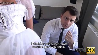 Debt4k. bitchy teenager wifey cheats on husband for cash in front of him