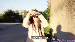 Daring cute amateur pulled by stranger