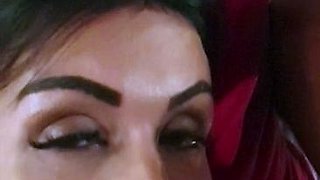 Amateur brunette works on a big cock
