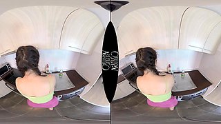 Fucking On The Kitchen Counter And Finishing With A Hardworking handjob - AmateurCouplesVR