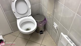 Close-up peeing compilation in public toilets! Showing dirty pads! POV!