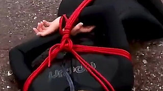 Hogtied in a Wetsuit - Rope Bondage Escape Challenge on the Beach