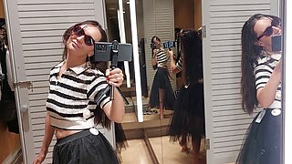 Amateur wifey shows off her outfits with fluffy pussy hair and big nipples