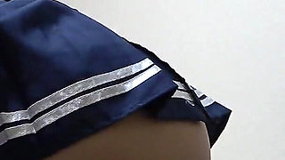 Girls Only Apartment in Japan Cute and Slender Girl Cleaning Room in Apron-style Miniskirt Uniform and Wedgie Thong Panties