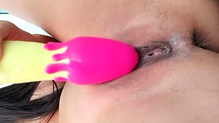 Sexy teen ebony solo toy masturbation