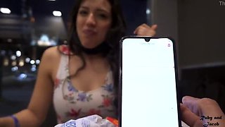 Hot Latina Ruby eats cum-covered ice cream at McDonald's with Lush toy in her pussy - Public sex with Jacob