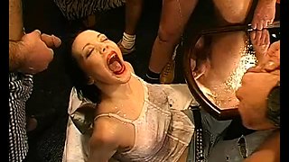 Hot horny group sex with brunette babe