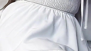 A Cute Girl in a Beautiful White Dress Decided to Show Her Pussy
