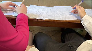 Last day of school handjob under the table from my classmate Marshmallowsweet