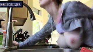 fucked over the kitchen sink