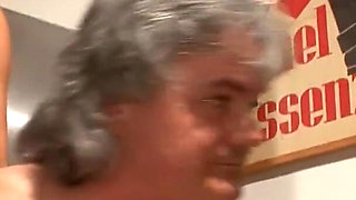 Gina does blowjob while the couple fucks