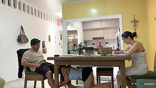 I fuck my girlfriend's daughter 18+ at the table while she doesn't see us!