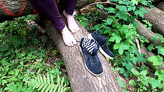 Slapping Her Naked Vagina in the Woods