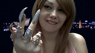 Goddess smoking with all golden hand and nails!