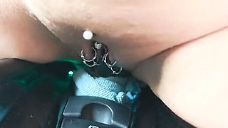 Amateur MILF Tiptop161 Squirting & Masturbating Naked in Car - Close-Up Pussy Insertion with Gear Stick