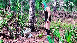 Peeing on a Toilet in the Woods