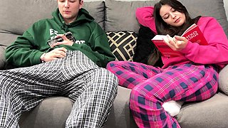 Step Brother Watch Porn and Jerk Off Next To Step Sister!