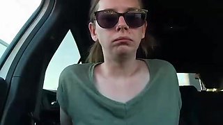 Hot Amateur Babe Fingers Herself and Cock in Car