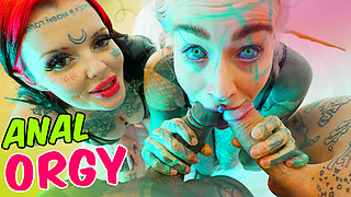 Tattoo Sluts Gaping ANAL holes in rough Foursome - ATM & POV