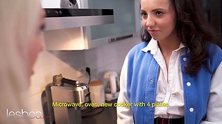 Lesbea blonde estate agent makes student an suggest she can't turn down